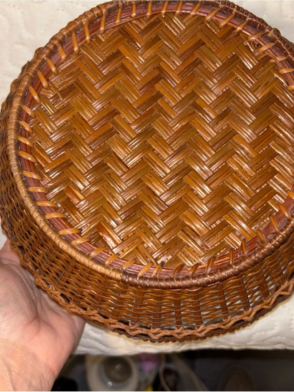 Hand-Painted Blue Woven Decorative Storage Basket